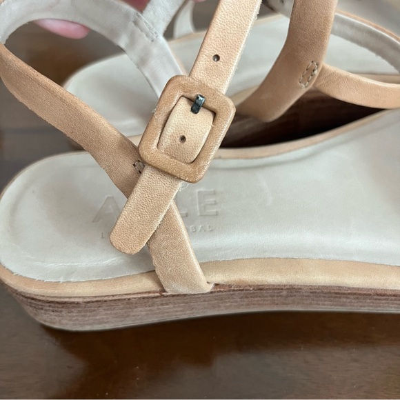 ABLE Larissa Leather Platform Sandals Vachetta Beige w Buckle Strappy Shoes Sz 6 - Picture 5 of 9